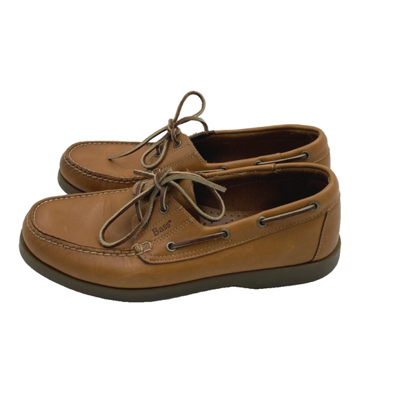 Bass‎ Loafers Seafarer Brown Leather Boat Shoes Tie Mens 9M - Picture 1 of 8